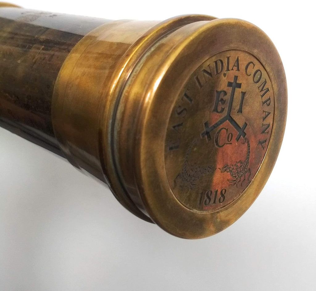 Telescopio de latón raro Spyglass - East India Company 1818 Tracker Vintage Pirate Spyglass Alcance antiguo 32 pulgadas grande cosido a mano caja de regalo de cuero (BT-EIC-32)