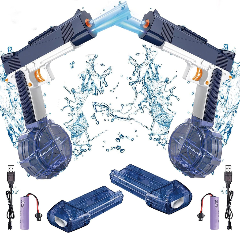 2 pistolas de agua eléctricas para niños y adultos, pistola de agua automática con luz LED, recargable, pistola eléctrica para chorros de verano al aire libre, piscina, fiesta, juguetes, regalos para niños y niñas (azul péstol 2)
