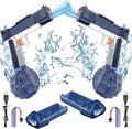 2 pistolas de agua eléctricas para niños y adultos, pistola de agua automática con luz LED, recargable, pistola eléctrica para chorros de verano al aire libre, piscina, fiesta, juguetes, regalos para niños y niñas (azul péstol 2)