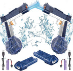 2 pistolas de agua eléctricas para niños y adultos, pistola de agua automática con luz LED, recargable, pistola eléctrica para chorros de verano al aire libre, piscina, fiesta, juguetes, regalos para niños y niñas (azul péstol 2)