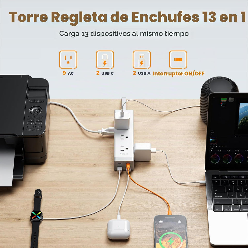 TESSAN - Regleta protectora contra sobretensiones con protección 1050J