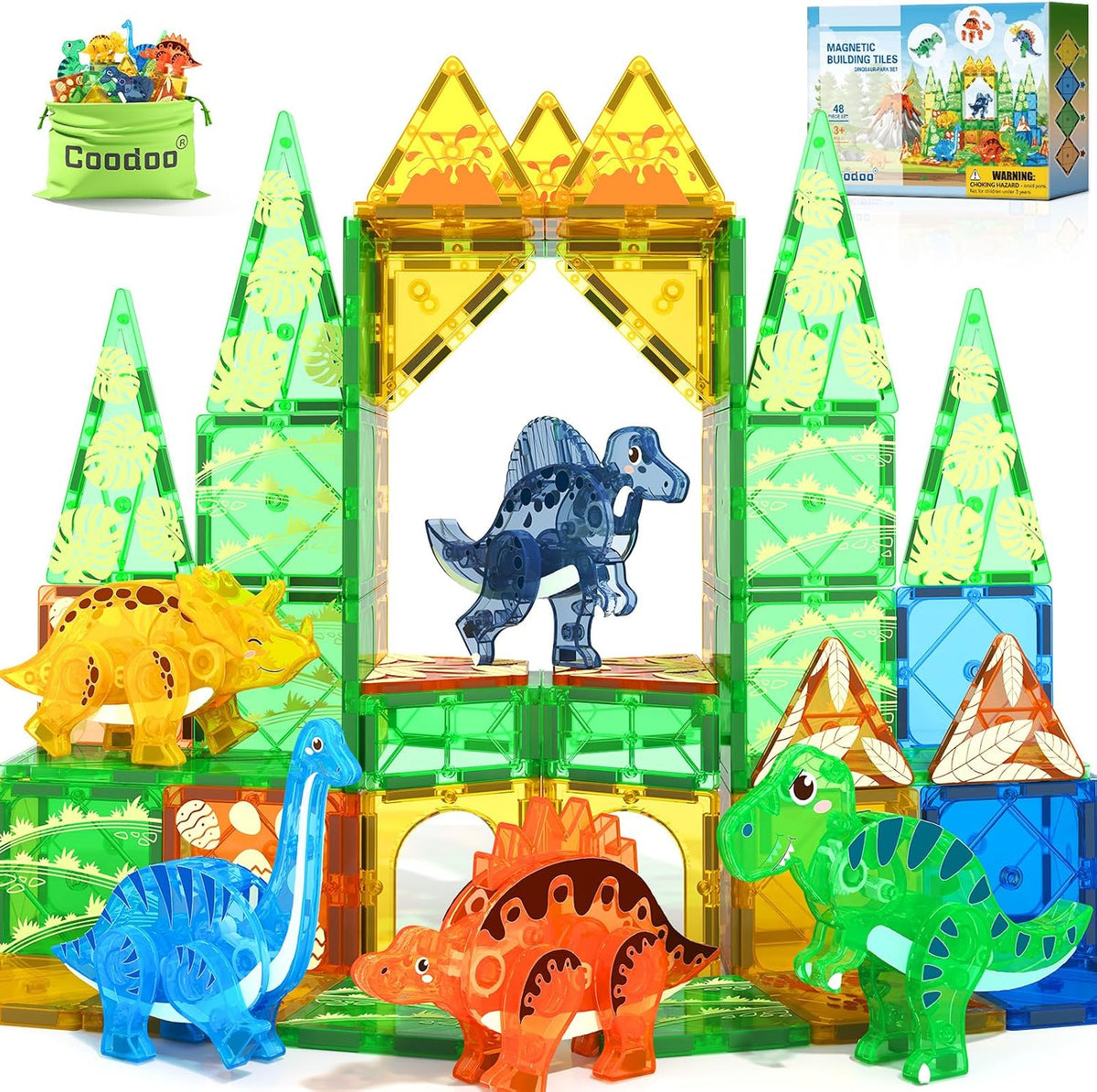 Dinosaur Toys Magnetic Tiles 3D Movable Dinos para Kids 3-5 5-7 Toddler Toy