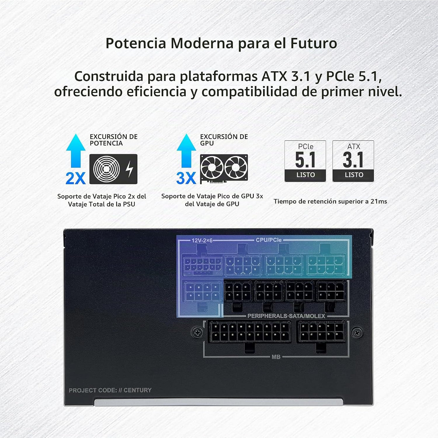 Montech Century II - Fuente de alimentación ATX para juegos de gama...