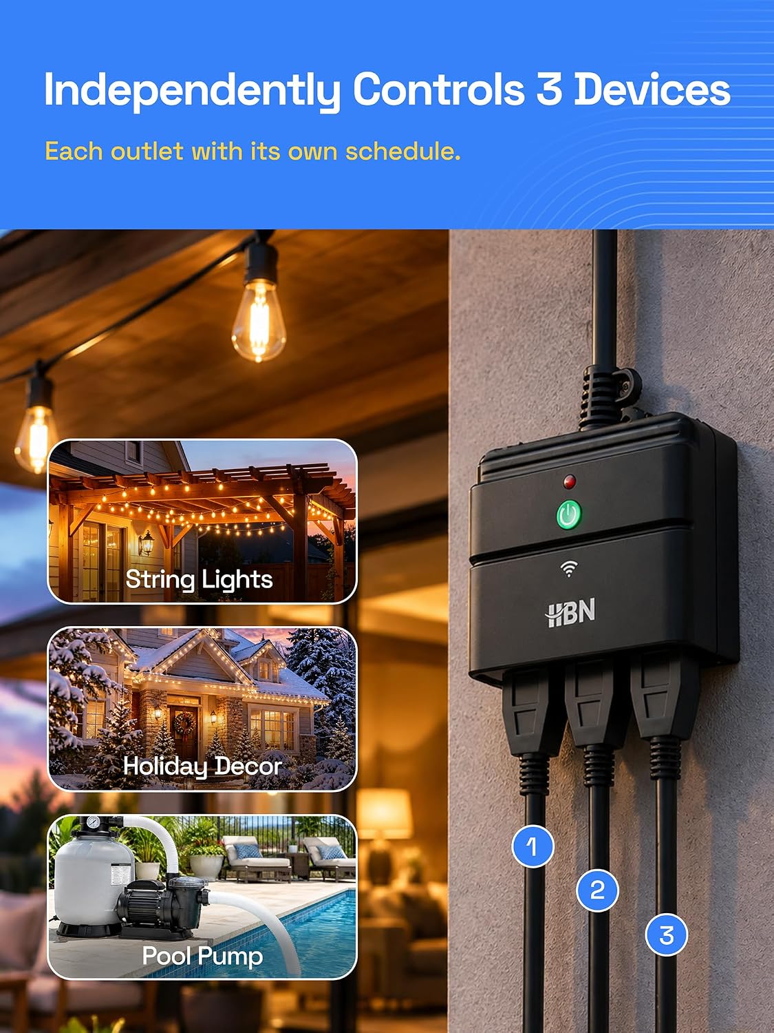 HBN Enchufe inteligente al aire libre, enchufe de salida inteligente WiFi