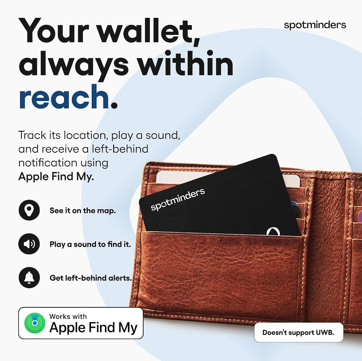 SPOTMINDERS - Tarjeta de seguimiento de billetera con certificación MFi de Apple para viajes, funciona con Apple Find My, IP68 impermeable, recargable, tarjeta de seguimiento para cartera, equipaje