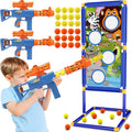 KKONES Juguete de Juego de Disparos para Niños - Pistolas de Aire de Espuma de Juguete para 2 Jugadores, 24 Balas de Espuma Popper y Objetivo de Disparo de Pie, Regalos de Cumpleaños para Niños de 3 4
