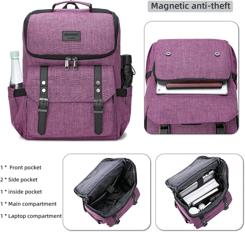 Mochila vintage para laptop con puerto de carga USB para mujeres y...