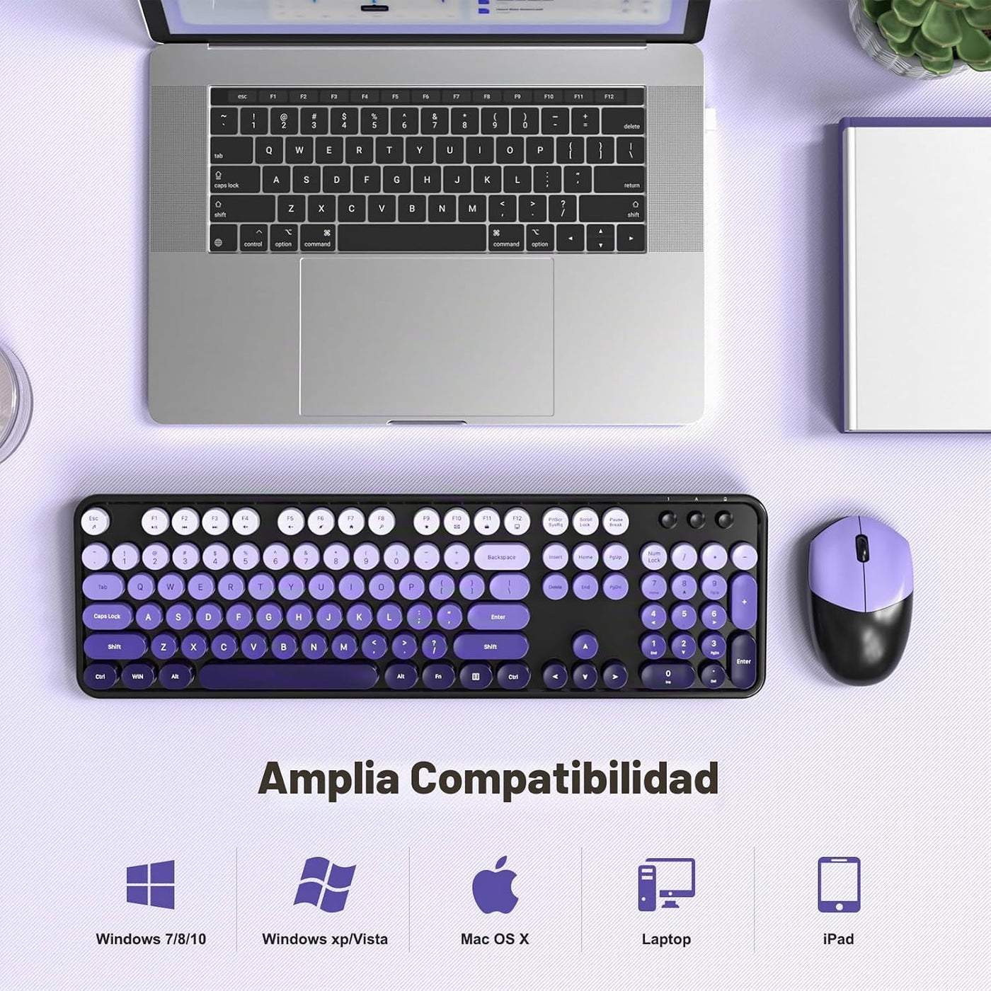 SQMD Combo de teclado y mouse inalámbricos, teclado retro de tamaño...