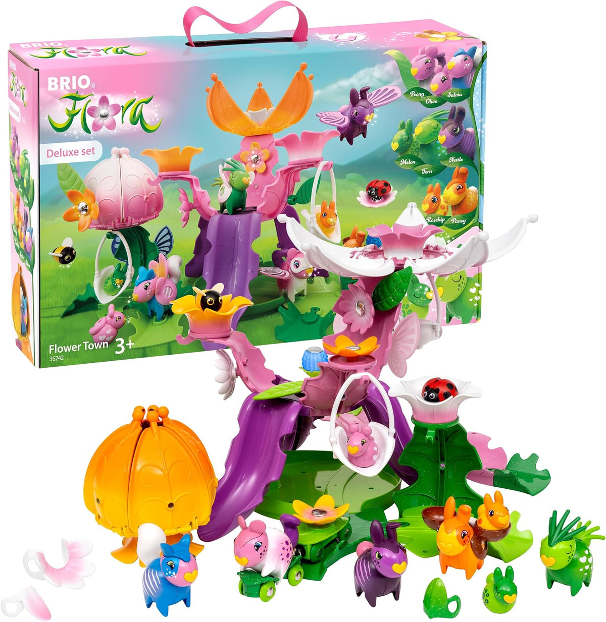 BRIO Flora Flower Town Deluxe Set – Juego interactivo de construcción y decoración de 47 piezas para juego imaginativo abierto – A partir de 3 años