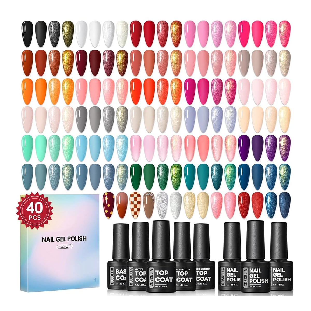 COSCELIA Juego de 40 esmaltes de uñas de gel, 35 colores de esmalte...