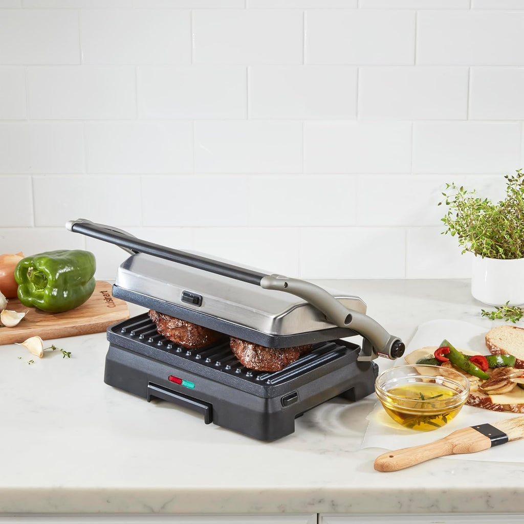 Cuisinart Griddler® - Parrilla interior y prensa Panini, platos de cocina antiadherentes aptos para lavavajillas, acero inoxidable, GR-11NAS