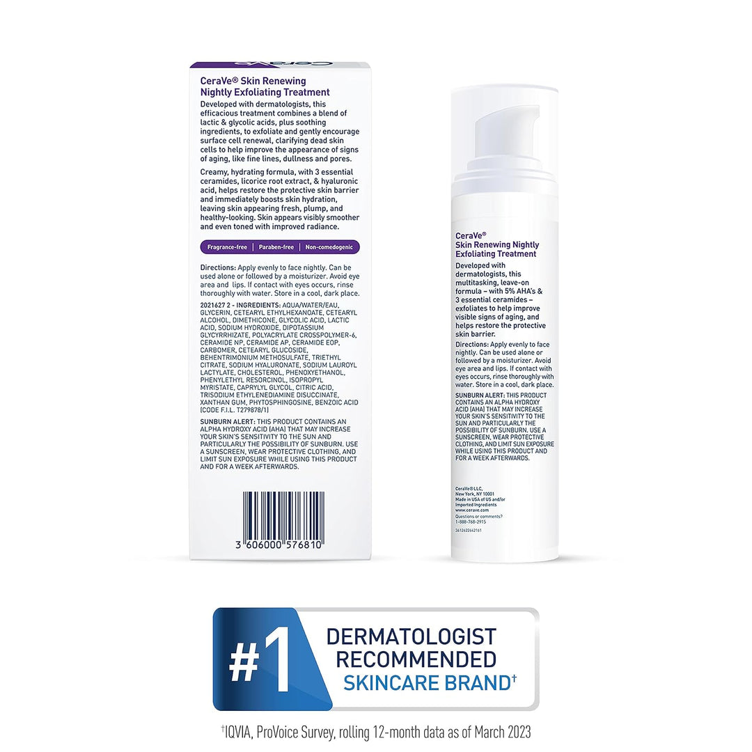 CeraVe Tratamiento Nocturno Exfoliante Renovador de la Piel, Suero...