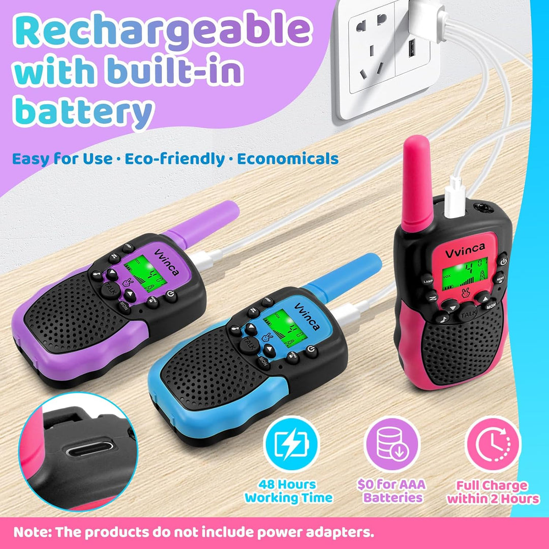 Vvinca Walkie Talkies para niños recargables paquete de 3, juguetes...