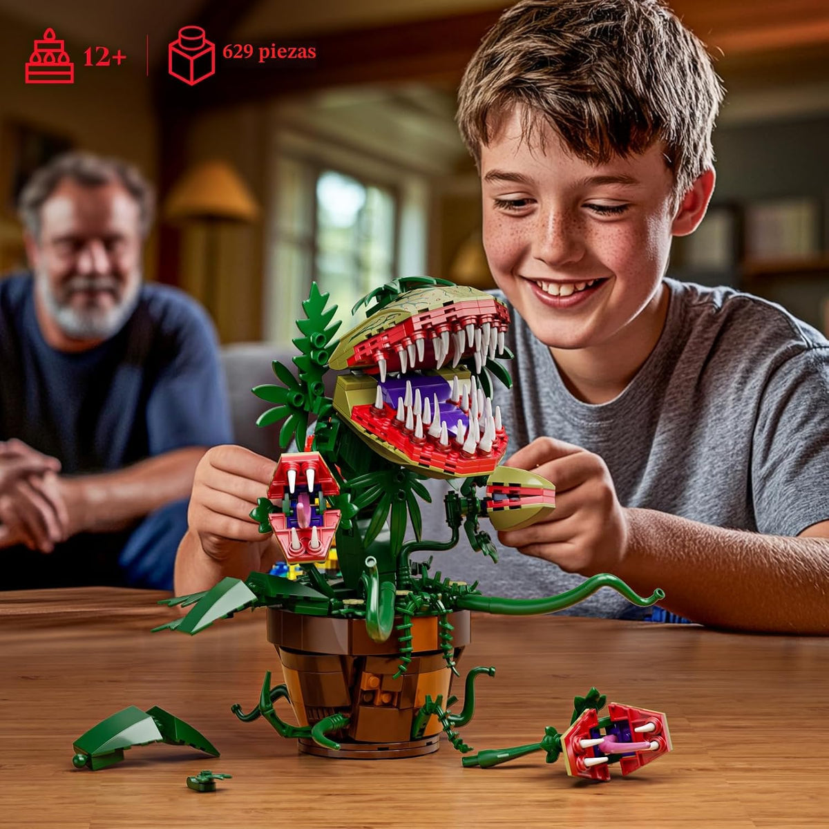 Audrey II - Juego de 2 bloques de construcción botánicos de plantas de piraña compatibles con Lego, kit de juguetes de terror, decoración de tienda de flores, decoración y regalo para fanáticos de las