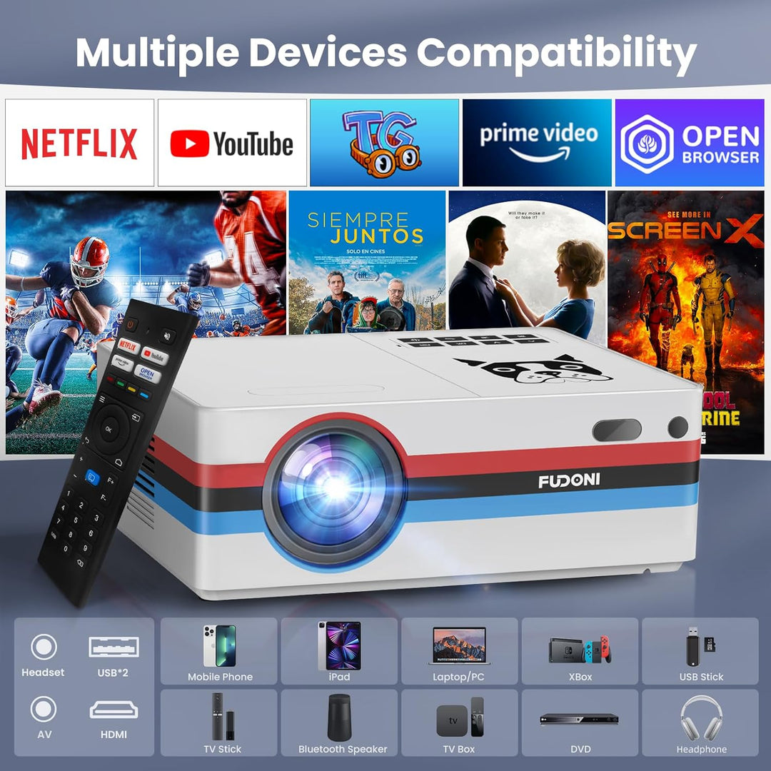 FUDONI Proyector inteligente con WiFi y Bluetooth, nativo 1080P 250...