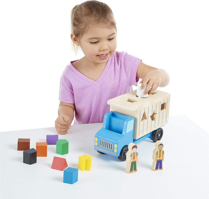 Camión de madera con 9 piezas coloridas y 2 figuras para jugar, de...