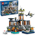 LEGO City Police - Juego de construcción de prisión isla, regalo de cumpleaños para niños y niñas a partir de 7 años, juego imaginativo, juguete de helicóptero, juguete de barco y bote, 7 minifiguras con perro y tiburón, 60419
