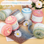 Aeelike Juego de 18 pares de agujas de tejer con 3 madejas, hilo de pastel degradado súper suave, 100 g (3.52 oz) 803.8 ft (267 yardas)