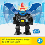 Fisher-Price Imaginext DC Super Friends, Batman Flight Mech con luces, sonidos, movimiento y figura de acción de 3 pulgadas, juguete de 14.5 pulgadas incluye lanzador y discos