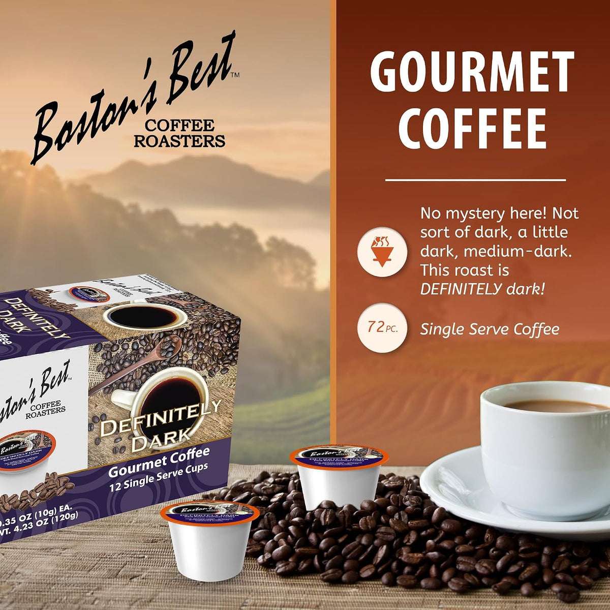 Bostons Best - Café gourmet definitivamente tostado oscuro audaz y rico compatible con cafetera Keurig, 1 unidad (72 tazas individuales)