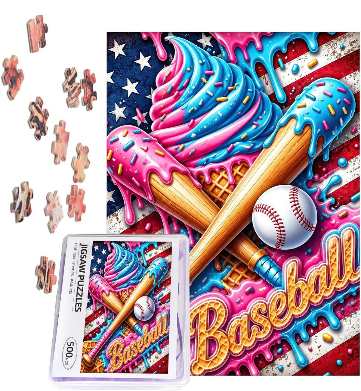 Rompecabezas de 500 piezas para adultos con helado y béisbol