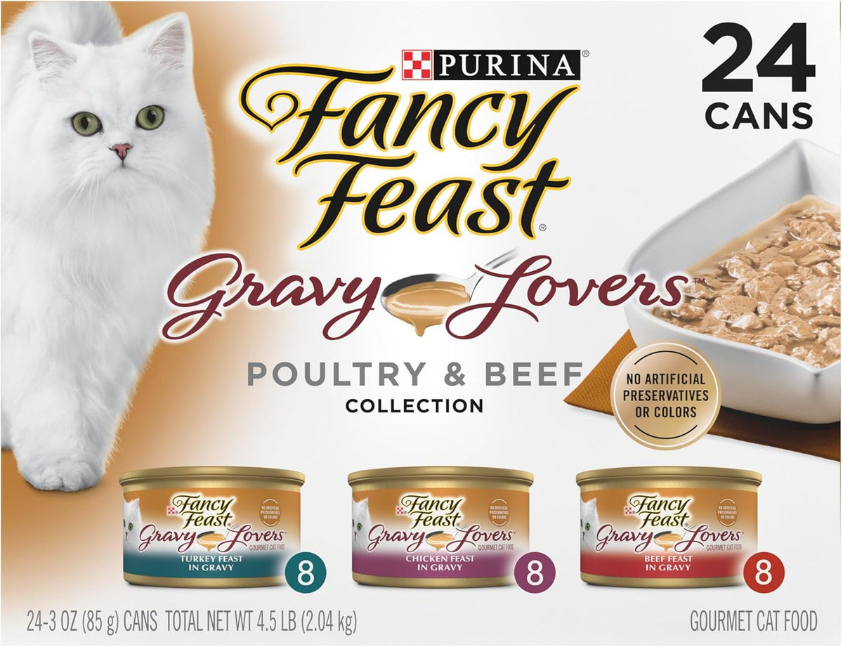 Purina Fancy Feast, Paquete de comida gourmet húmeda para gatos, (24), 3 oz en latas, 0