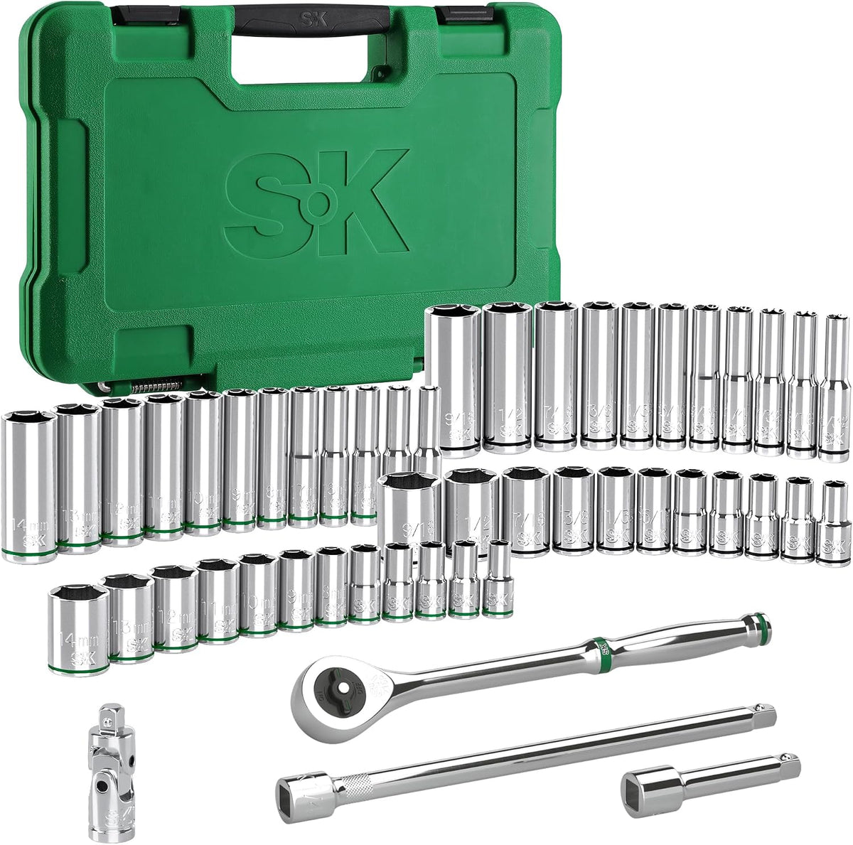 SK Juego de llaves de vaso de 1/4" con trinquete 216-P, 50 piezas