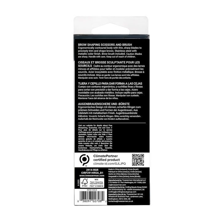 Tweezerman Tijera de cejas y cepillo de cejas de oro rosa