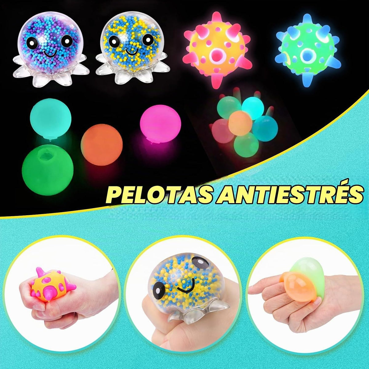 Paquete de 24 bolas antiestrés, bolas esponjosas, bolas para apretar para adultos, bolas de alivio del estrés, rellenos de caja de premios, recuerdos de fiesta
