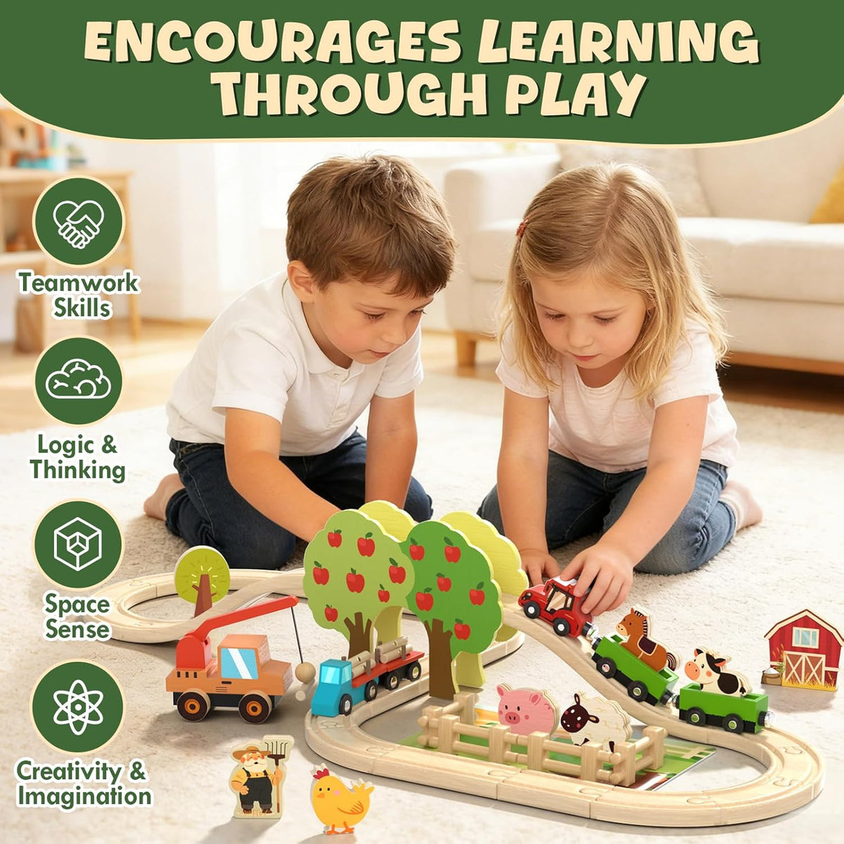 Lehoo Castle Juego de tren de madera para niños pequeños