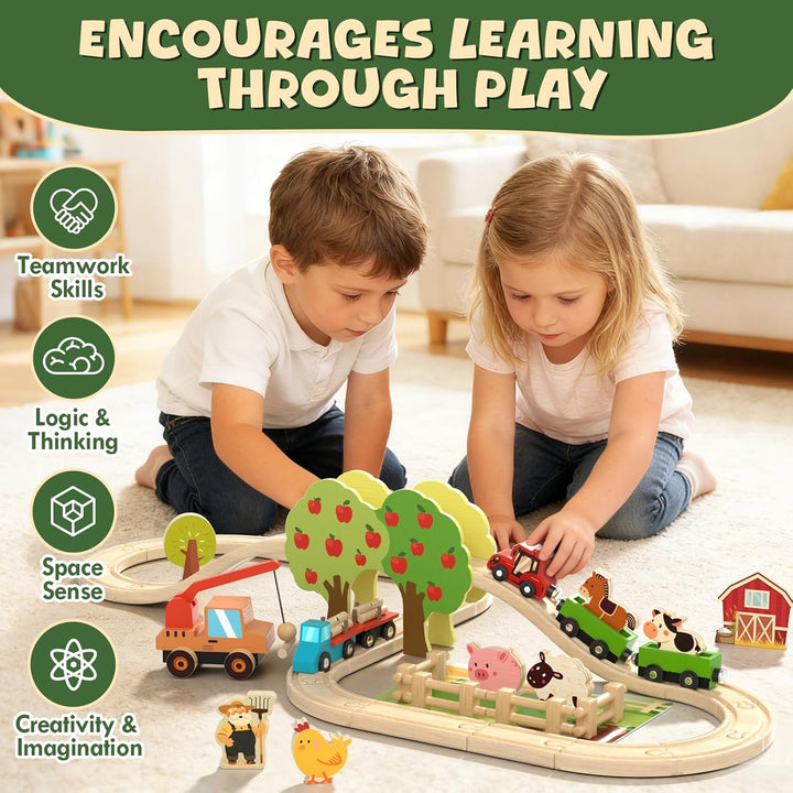 Lehoo Castle Juego de tren de madera para niños pequeños