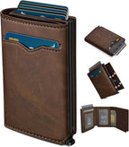 Cartera para hombre, tarjetero desplegable delgado con bloqueo RFID, billetera triple minimalista con 10 ranuras para tarjetas, bolsillo para efectivo y 2 ventanas para identificación, funda