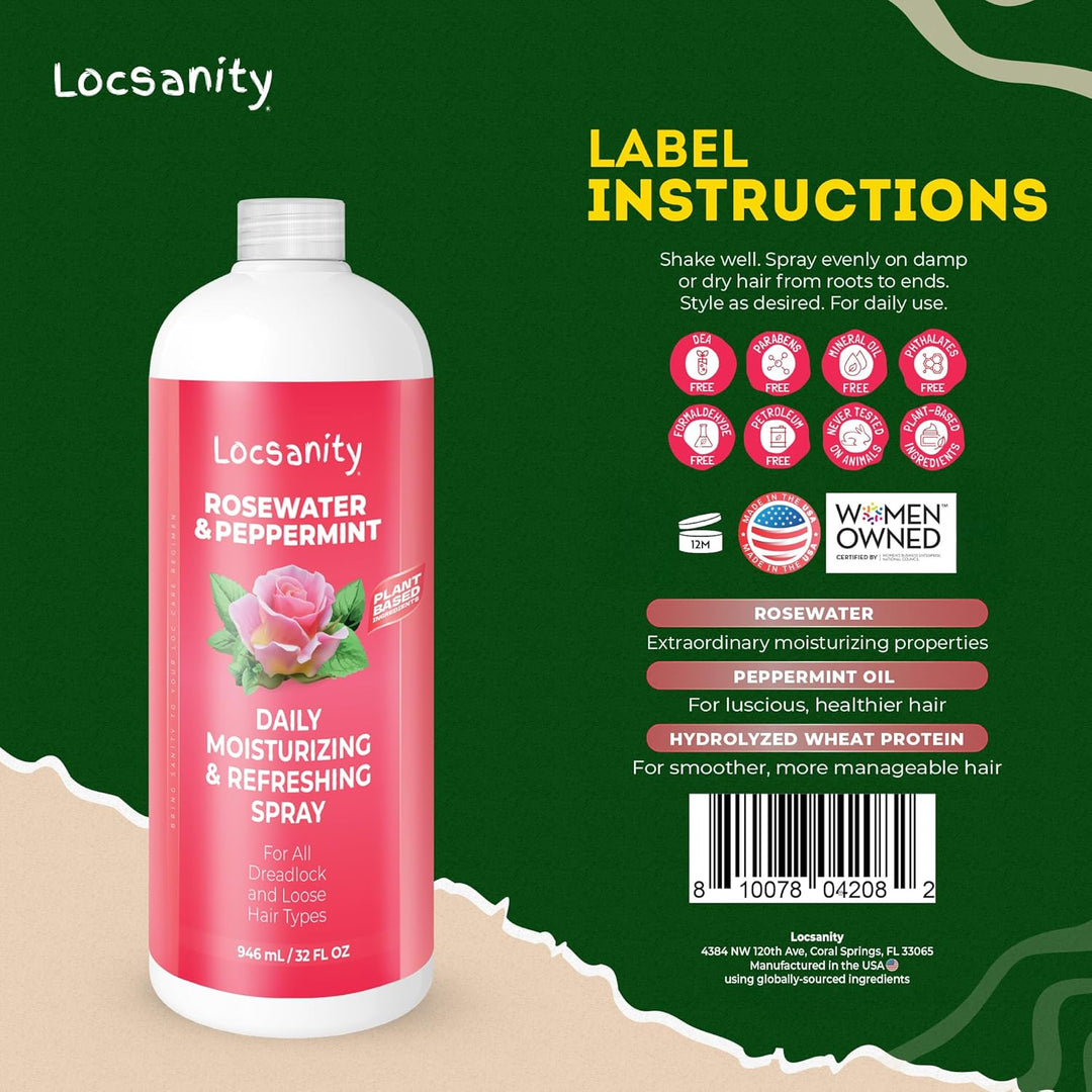 Locsanity Spray hidratante diario de agua de rosas y menta \u2013 S...