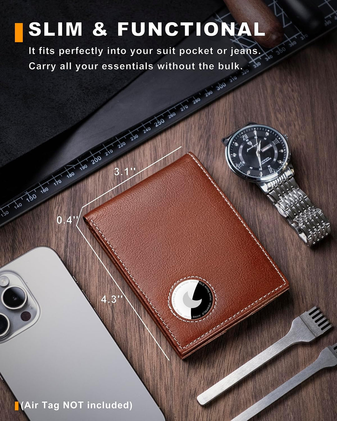 VISWORLD Billetera para hombre con soporte para Airtag, billetera p...