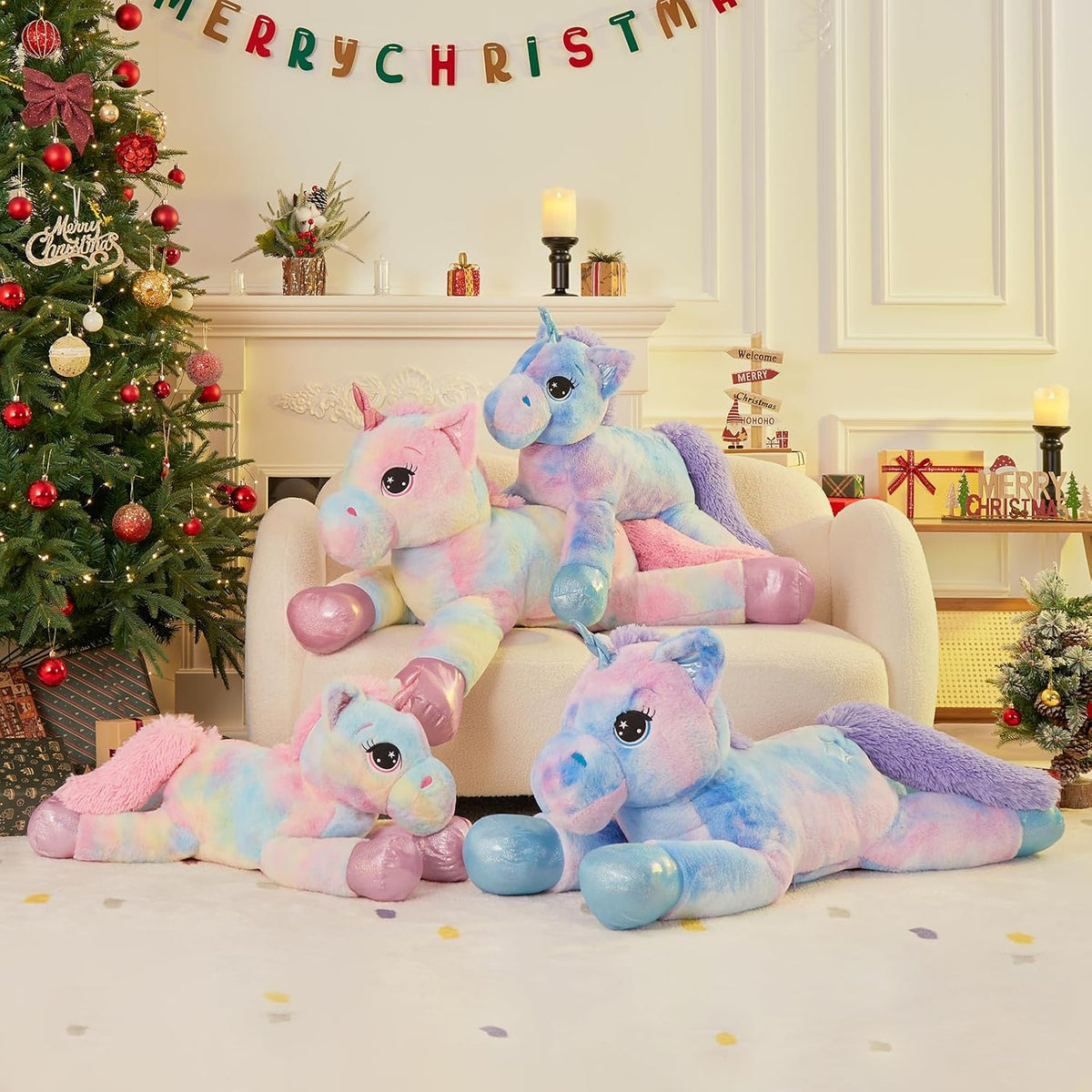 Muiteiur Peluche de unicornio rosa de 31.6 pulgadas, unicornio de peluche