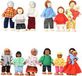 Juego de 14 piezas de casa de muñecas de madera con extremidades móviles, mini figuras de personas para jugar en casa de muñecas