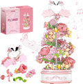 Kit de bloques de construcción de caja de música de flores con luz, 713 piezas, decoración giratoria, caja de música, colección botánica, día de la madre, regalos de cumpleaños para niñas, niños, adultos, niños a partir de 6 años