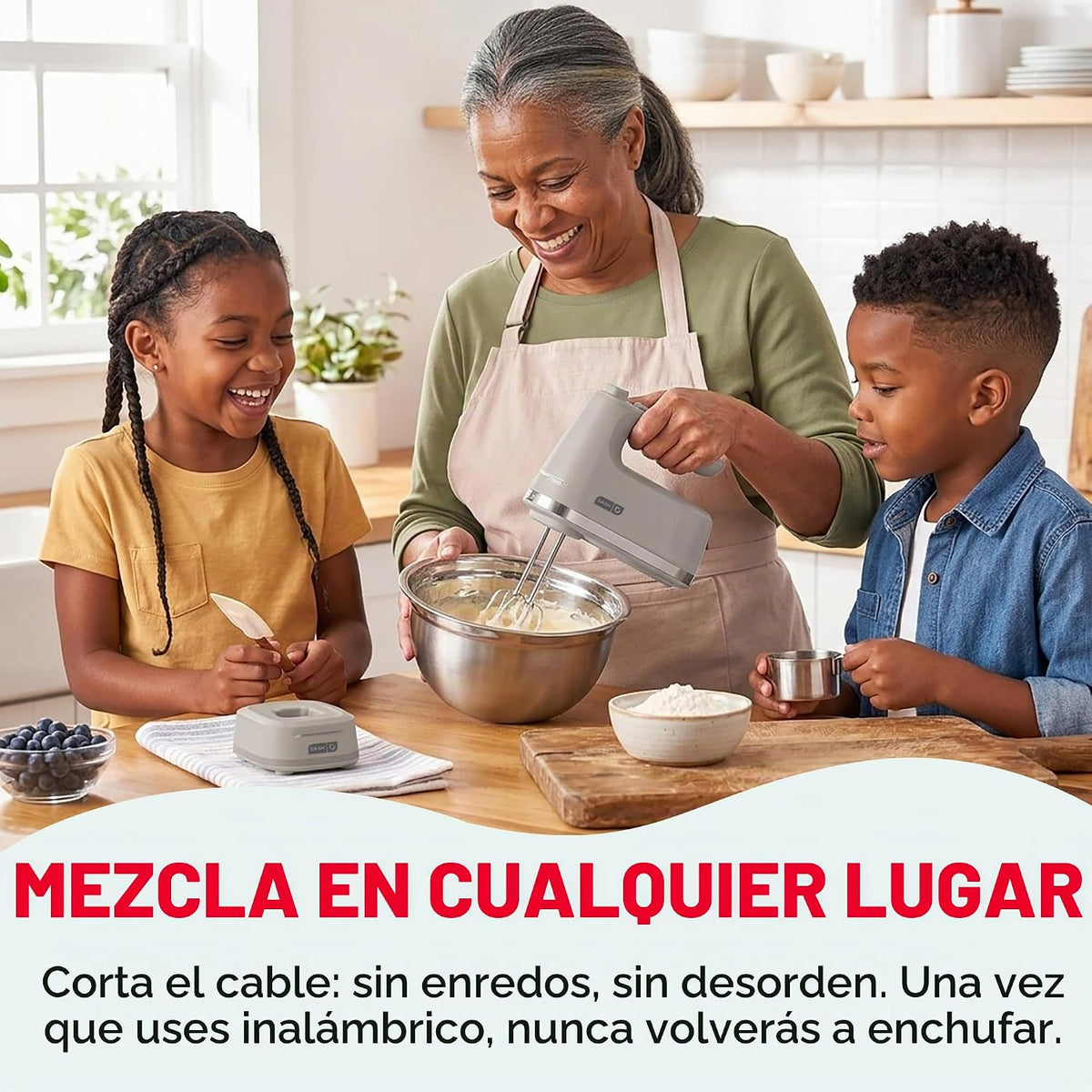Dash Batidora de mano inalámbrica, batidores y ganchos para masa