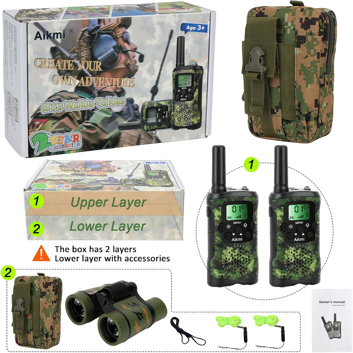 Walkie Talkies para niños, juguetes para niños de 5 años en adelante, juguetes al aire libre, radio de 2 vías, 22 canales, 3 millas de alcance para acampar, cazar, aventura, juego, regalo de