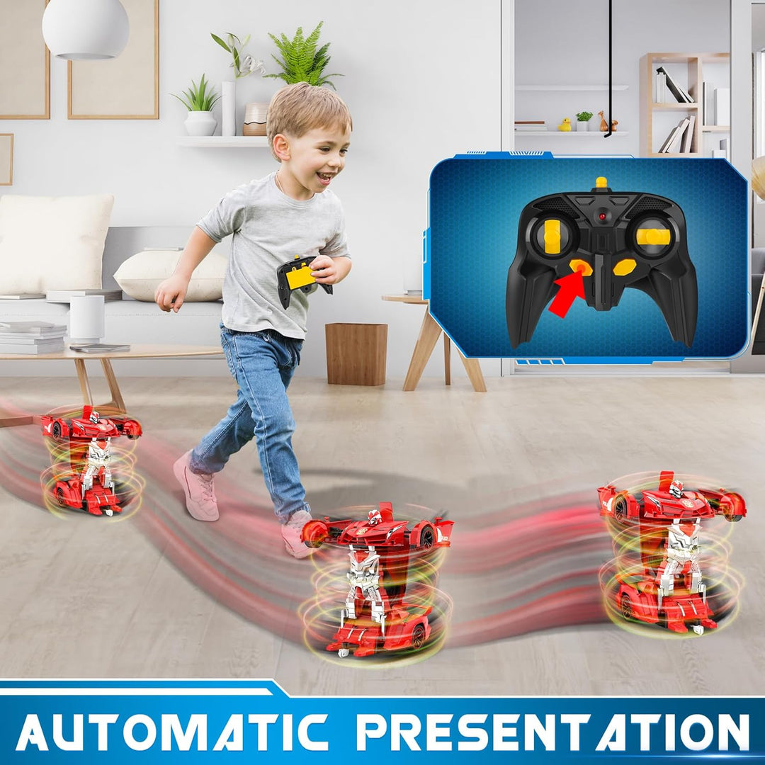 FDJ Robot de auto transformable a control remoto, un botón de defor...