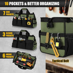 Bolsa de Herramientas Grande de 18 Pulgadas, Organizador de Almacenamiento de Caja de Herramientas Portátil de 16 Bolsillos, Bolsa de Herramientas Táctica Resistente con Cremallera Grande, Caja de