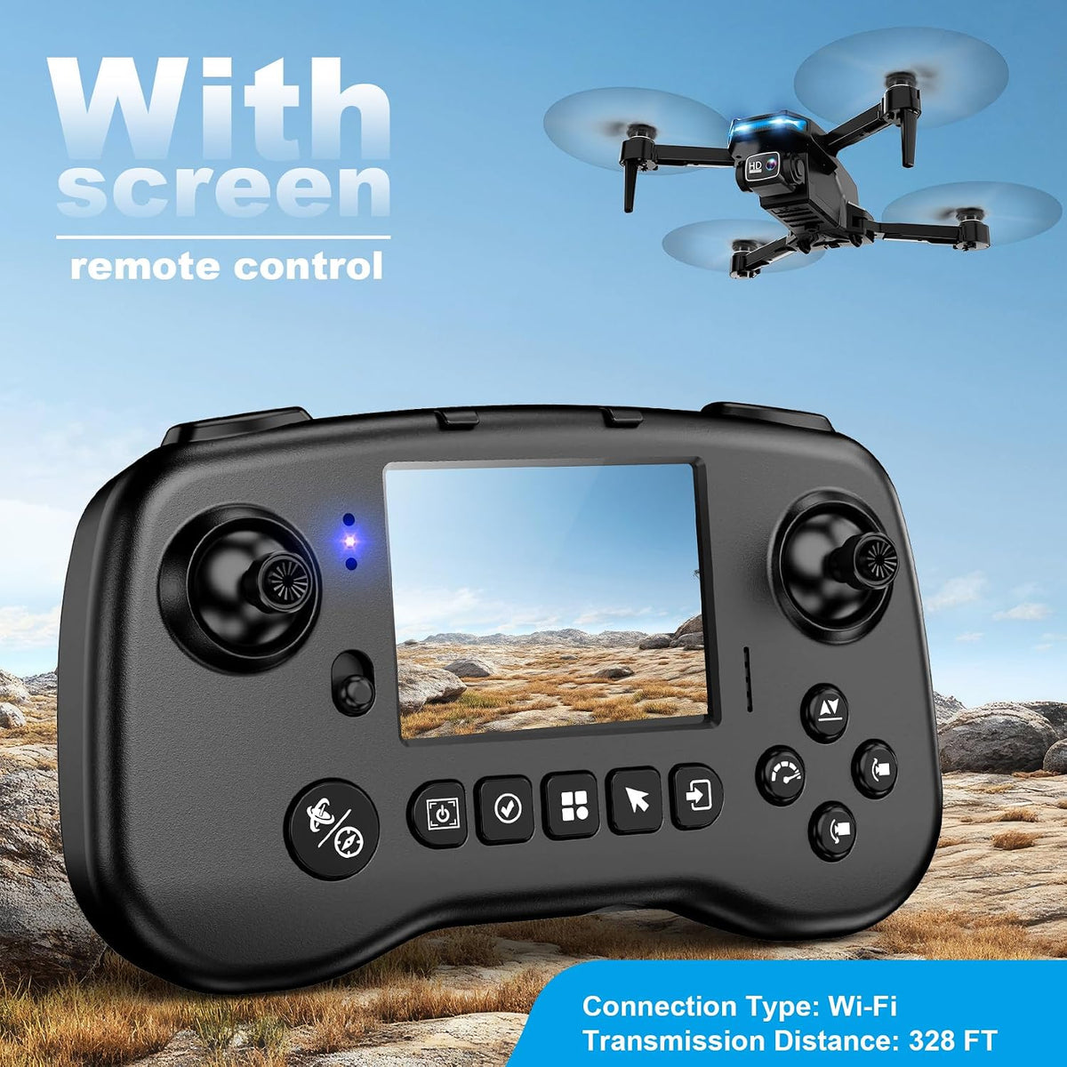 Drone con Camera, Screen en Controller Remote Control Quadcopter FPV Drone