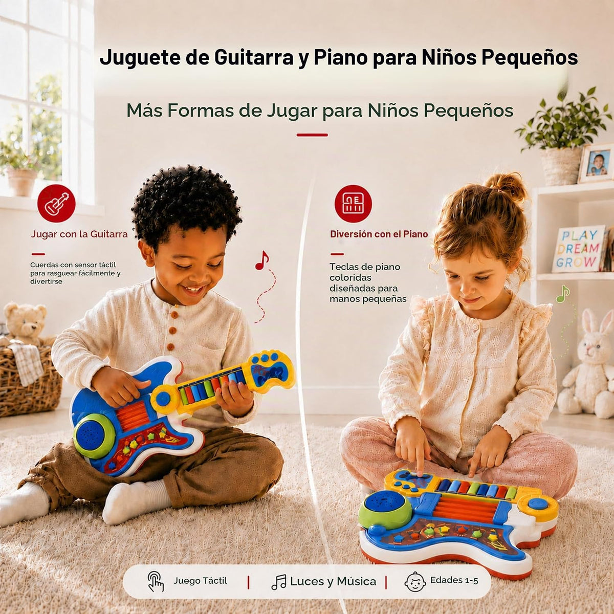 Juguete de guitarra para niños pequeños, guitarra y piano para niños con