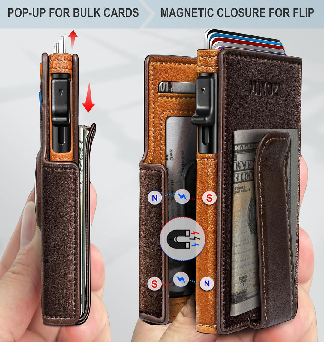 Miyozi - Billetera Airtag para hombre, con clip de dinero, estuche...