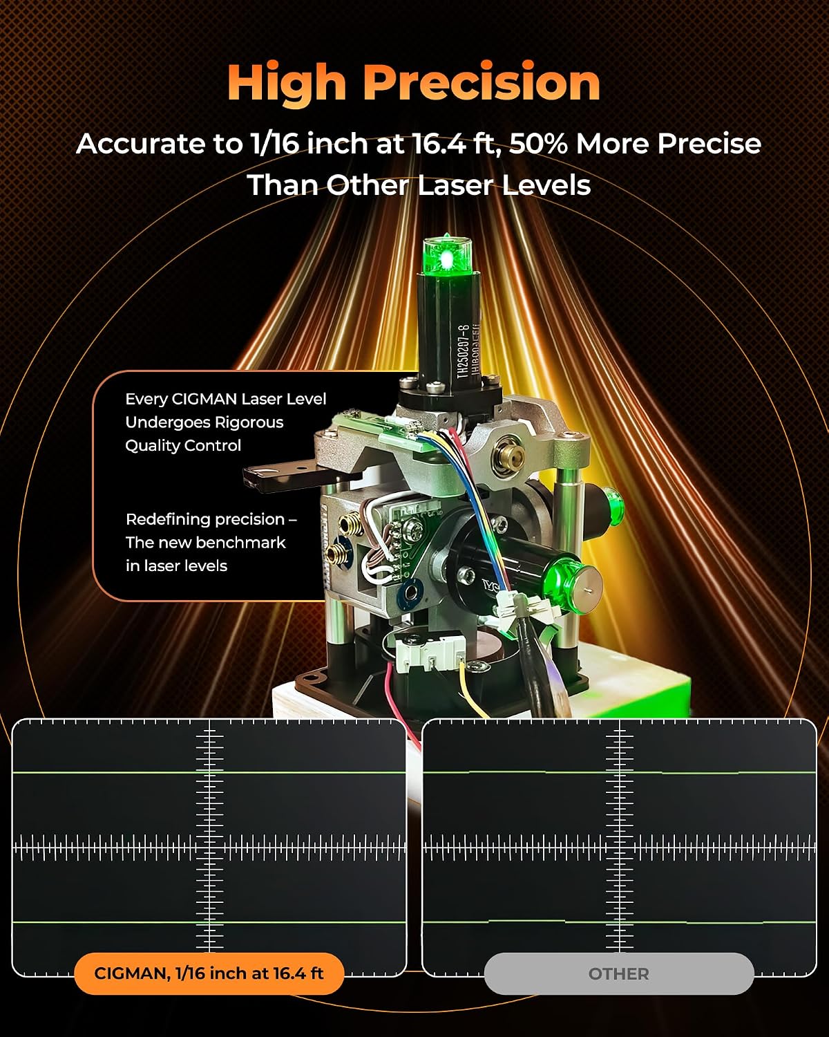 CIGMAN Nivel láser verde, LCD lateral de 3 x 360 ° de 12 líneas autonivelante, control remoto de aplicación Bluetooth, modo de pulso para receptor, ± 1/8 pulgadas a 33 pies de precisión