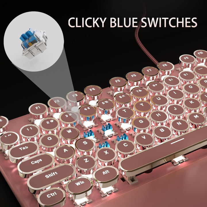 Camiysn Teclado Mecánico para Juegos Estilo Máquina de Escribir, Te...
