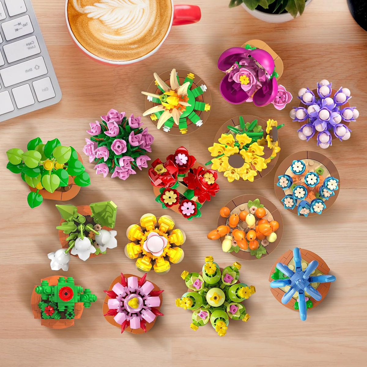 CUBIMANA Paquete de 24 mini construcción botánica de flores para adultos y