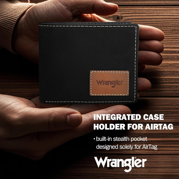 Wrangler Billetera para hombre con soporte AirTag, billetera de cue...