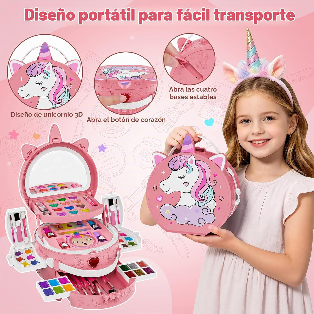 Kit de maquillaje de 59 piezas para niña, estuche de maquillaje lavable