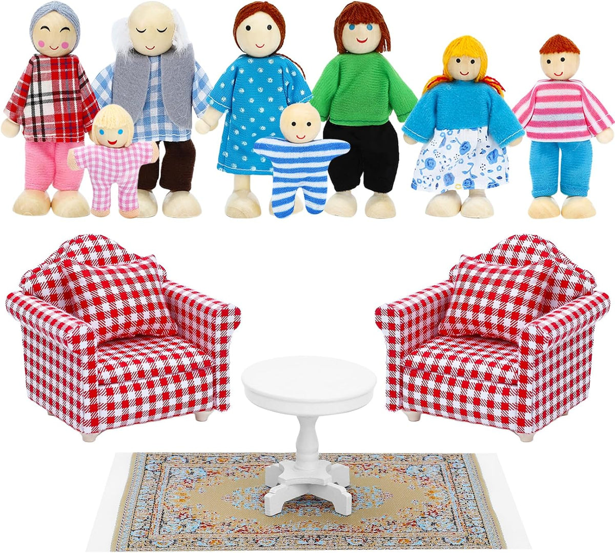 ONEST Juego de 12 piezas de casa de muñecas de madera, mini figuras